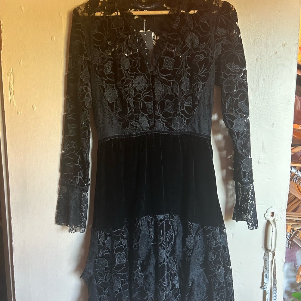 NWT French Connection Velvet And Lace Dress - Picture 5 of 8